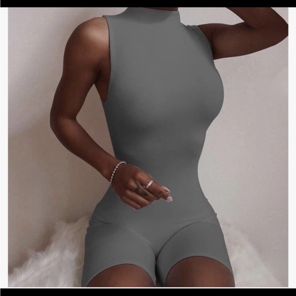 Sleeveless Mock Neck Gray Women's Romper